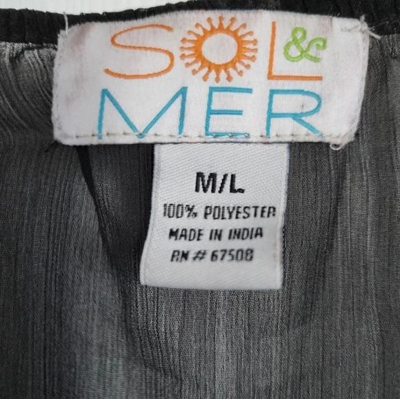 SolMer Cover  up caftan Beach Black Beaded Semi Sheer Gold size L - Picture 3 of 7